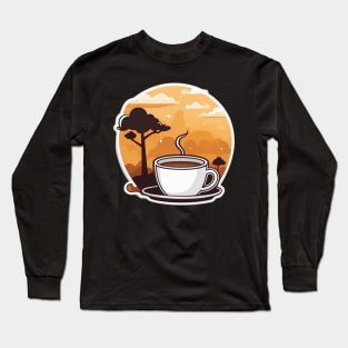 hot coffee cup with orange landscape Long Sleeve T-Shirt